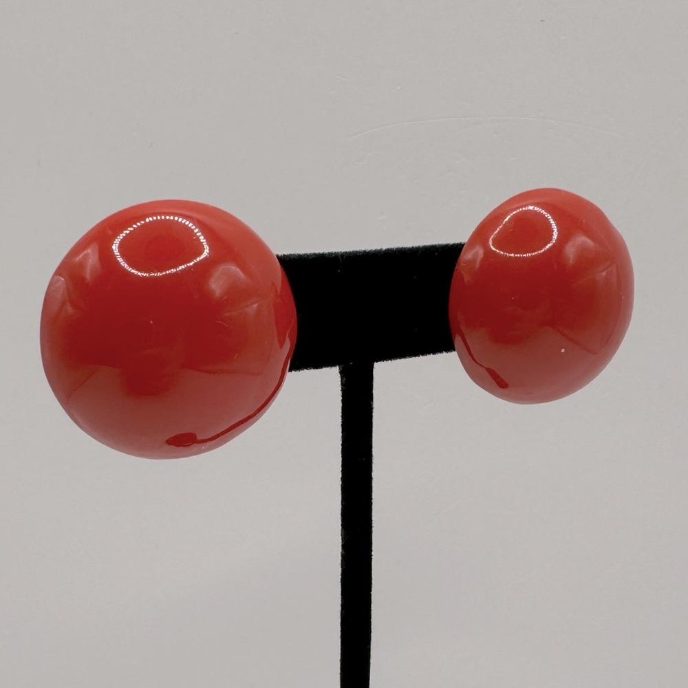 VINTAGE Red Painted Metal Domed Earrings
